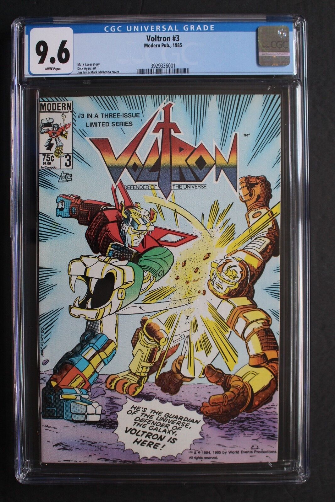 VOLTRON Defender of the Universe #3 Modern Comics 1985 Robot Animated TV CGC 9.6