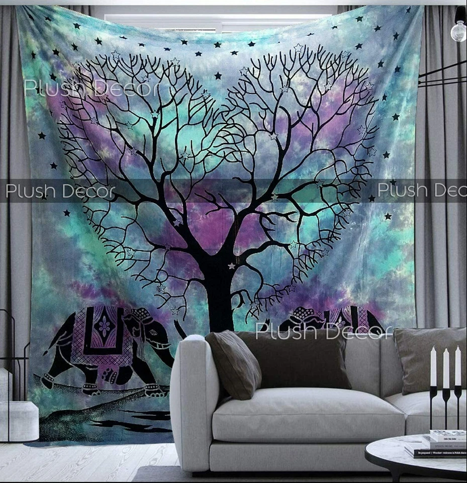 Tie Dye Elefante Tapiz Reina Bohemia Colcha Hippie Boho Hippy Sofá Tiro  Foto 2 de 4