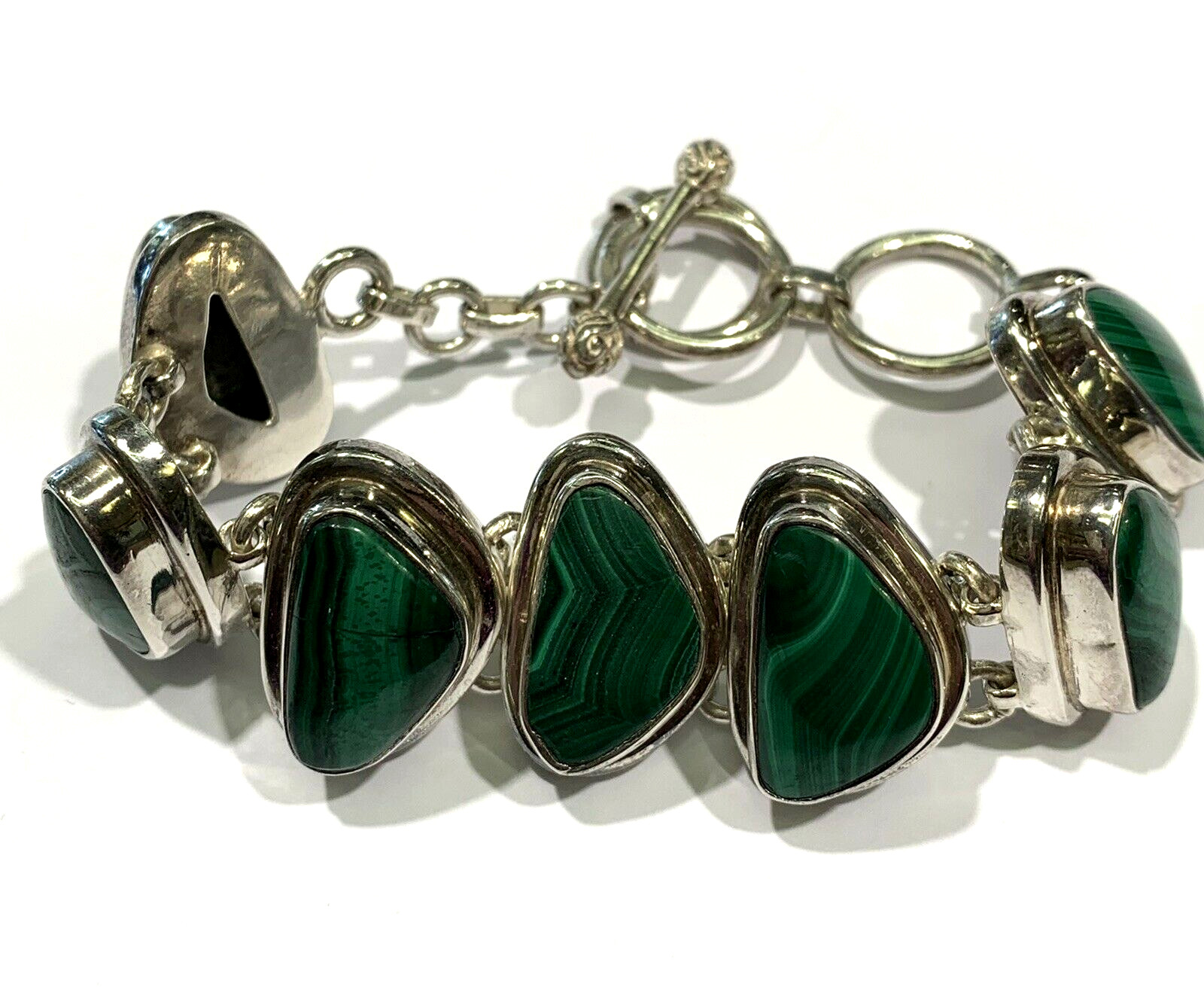 Sterling Silver Malachite Toggle Bracelet - image 2