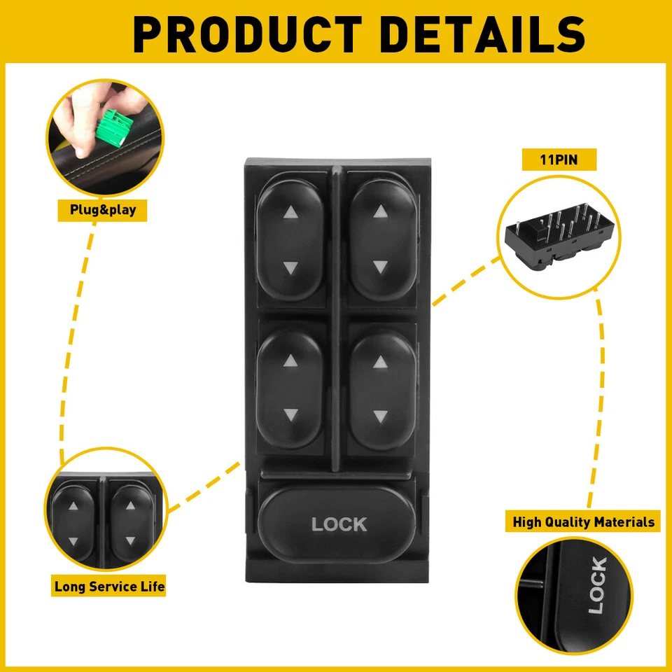 Interruptor de puerta de ventana eléctrica principal F4ZZ14529B para Ford Mustang 1994-04 convertible Foto 3 de 4