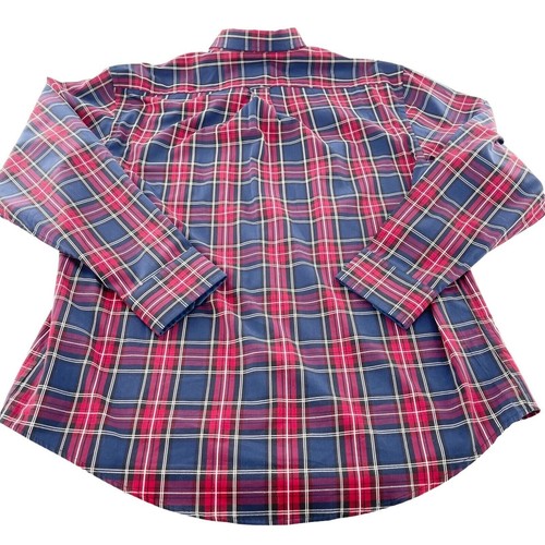 Izod Mens Plaid Button-Down Long Sleeve Shirt L/G Red Navy Cotton Blend Western - Picture 8 of 12