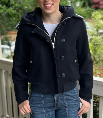 rag & bone Navy 100% Wool Coat Toggle Zip Hooded Size S