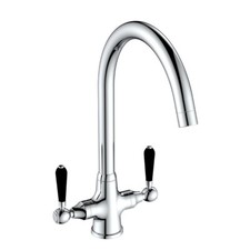 Rochester Chrome Twin Lever Black Handle Kitchen Tap Swan Neck