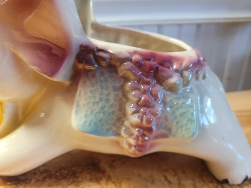 Vtg Shawnee Large Ceramic Elephant Planter Circus Flowers Pink Blue Yellow Rare - Image 2 of 4