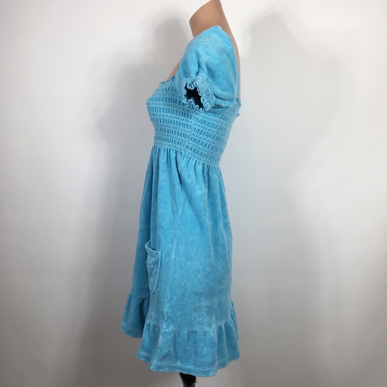 Juicy Couture Rare VTG Y2K Babydoll Baby Blue Puff Sleeve Terry Dress Smocked S image 4