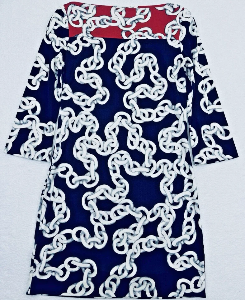 Vestido DIANE VON FURSTENBERG Ruri Manga 3/4 Mini Cadena Eslabón Seda Jersey DVF Talla 4 Foto 2 de 4