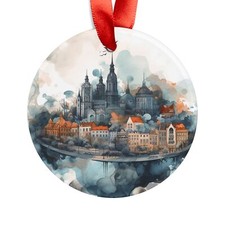 WARSAW POLAND Skyline, Polish Travel, Personalized Round Acrylic Ornament Gift
