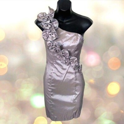 hailey logan one shoulder dress HAILEY LOGAN Silver One Shoulder Cocktail Dress