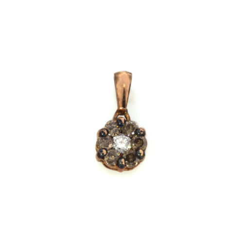 0.5 ctw Natural Brown Diamond Solid 14k Rose Gold Flower Cluster Pendant 14 MM - Afbeelding 1 van 5