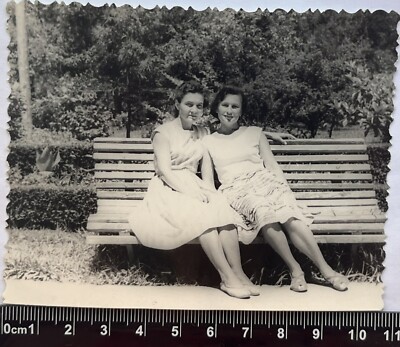 Two Pretty Cute Young Women Charming Attractive Ladies Nice Girls Old Photo