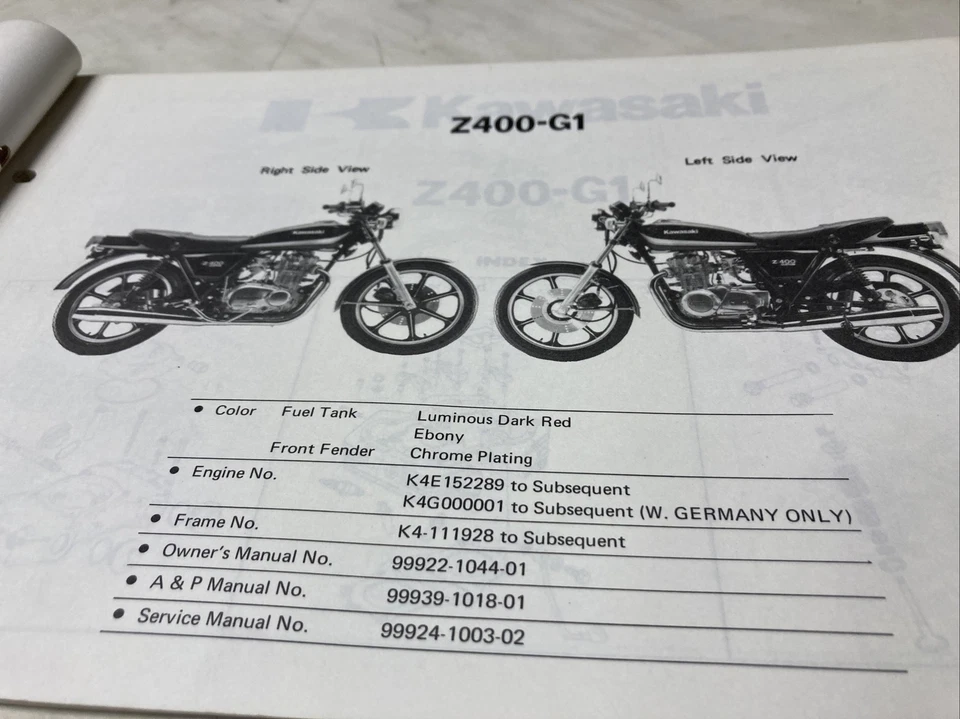 Kawasaki Z400 G1 Custom Z KZ 400 Catalogo Pezzi Di Ricambio Elenco Parti 400Z - Immagine 2 di 4