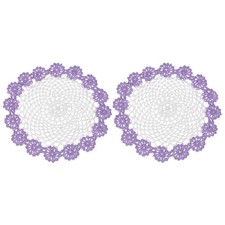 2Pcs Crochet Handmade Doilies 8.2" Placemats Lace Coasters White, Light Purple