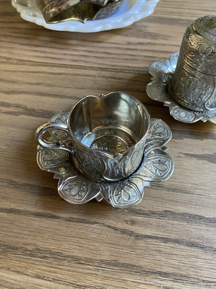 Турецкий османский кофейный набор чайная чашка и блюдца с крышкой металлический рукав чашки комплект - Изображение 3 из 4