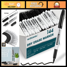 144 Pack Dry Erase Markers - Black Fine Tip Low Odor Whiteboard Pens for School