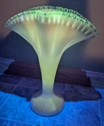 Fenton Silvercrest Large Fan Vase White Milk Glass Crimped Edge Manganese