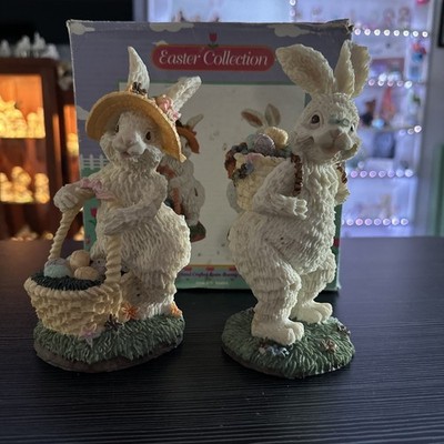 Set 2 Vtg. Three Hands Corp Easter Collection Resin Easter Bunny Rabbits In Box