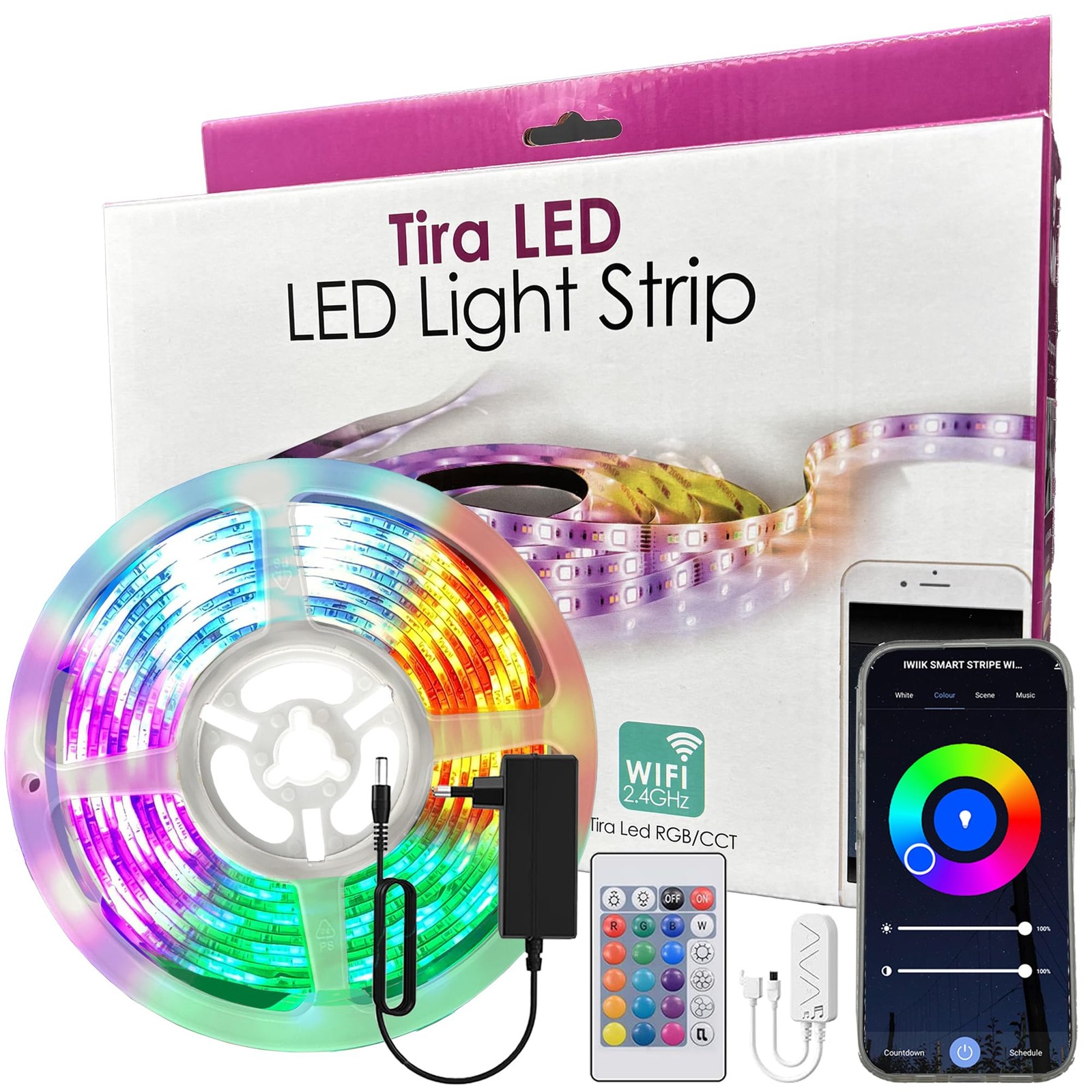 Ruban LED WiFi Étanche IP65 avec Variation de Blanc 2700K à 6500K RGBW 24W