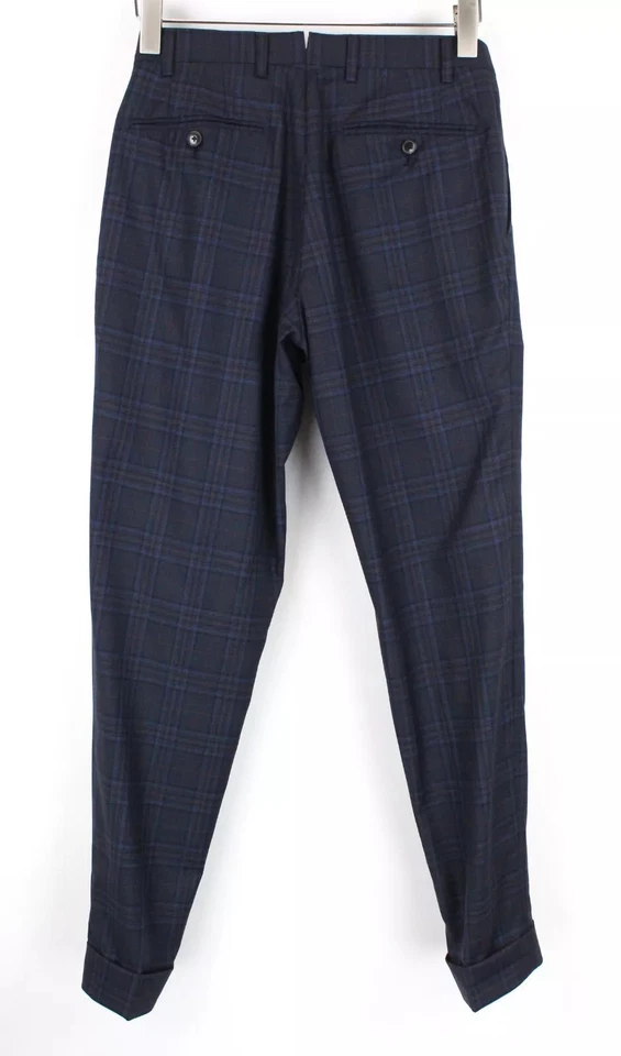 Suitsupply Lazio Pantalon Homme UK36 Bleu Laine Pure Carreaux Doublé Pli Regular - Photo 2/4