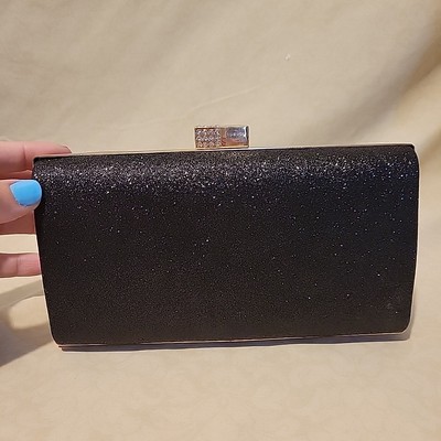 Izzy & Liv Black Glittery Snap Close Clutch Style Purse Party Formal Prom NEW 