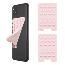2Pcs Silicone Suction Phone Case Mount, 3.39"x2.28" Grip Holder, Light Pink