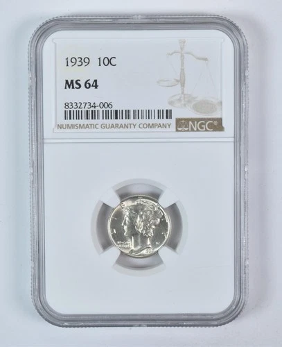 1939 Mercury Dime MS64 NGC Brown Label *0026