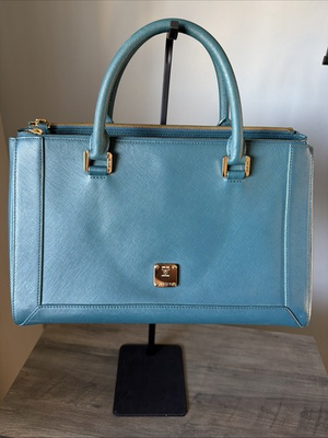 #ad MCM Teal Tote 2 Way Saffiano Leather Tote $275.00