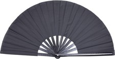 Large Folding Hand Rave Fan for Men Women Dance Gift, Large, Black Bamboo