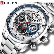 CURREN Men Quartz Wristwatch Silver Steel Chronograph Male Business Date Watches