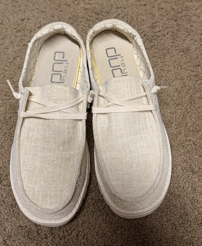 Hey Dude Unisex Adults US 9 Beige Canvas Lace-Up Loafer Casual Shoes