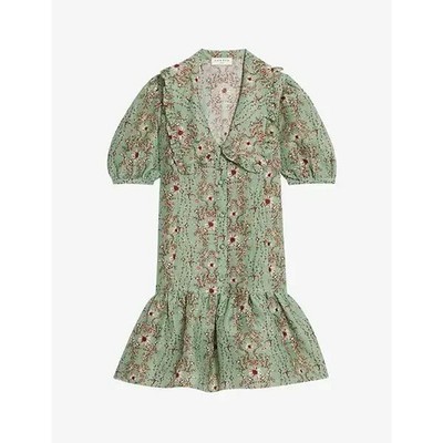 SANDRO Toscane Dress (EU) Medium 40 Linen & Silk Mini Short Sleeve Floral Print