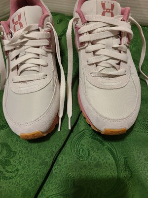 Under Armour Women's Sz 9 Nylon& Suede White Rise Essential Runner Pink Trim 