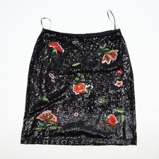 Maeve Anthropologie Black Sequin Floral Embroidered Mini Skirt Women's Size 12