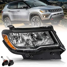 Halogen Headlight for 2017-2021 Jeep Compass OE Style Right Passenger RH w/Bulbs