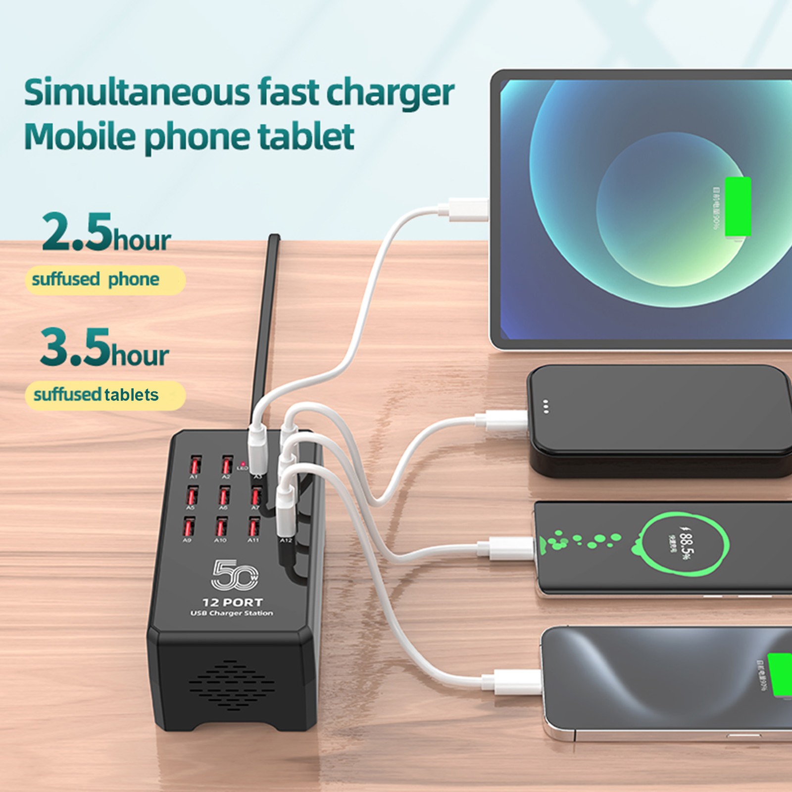 12 Ports USB Charging Station For Multiple Devices Portable Global Use WVYN