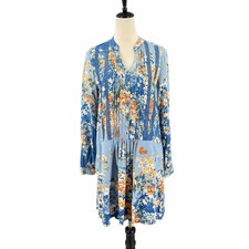 Anthropologie Tiny S Blue Multi Floral Cottagecore Boho Chic Tunic Mini Dress