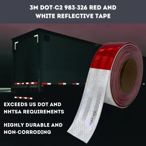2" x 30' roll 3M Diamond Grade Reflective Safety Tape 983-326, Red/White Cons... - Picture 3 of 9