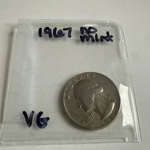 1967 No Mint Mark Washington Quarter Dollar Coin Very Good Circulated