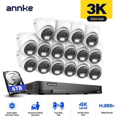 ANNKE 5MP Two Way Audio Security Camera System 16CH 8MP DVR Color Night AI IP67