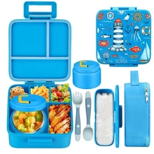 Bento Lunch Box with 8oz Soup Thermo, 5-Compartment Leak-Proof Container, The...