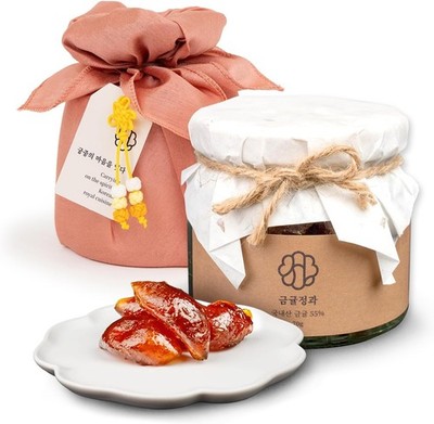 Korean Honeyed Kumquat Dessert, Traditional Bojagi  Wrap, Sweet Dried Fruit