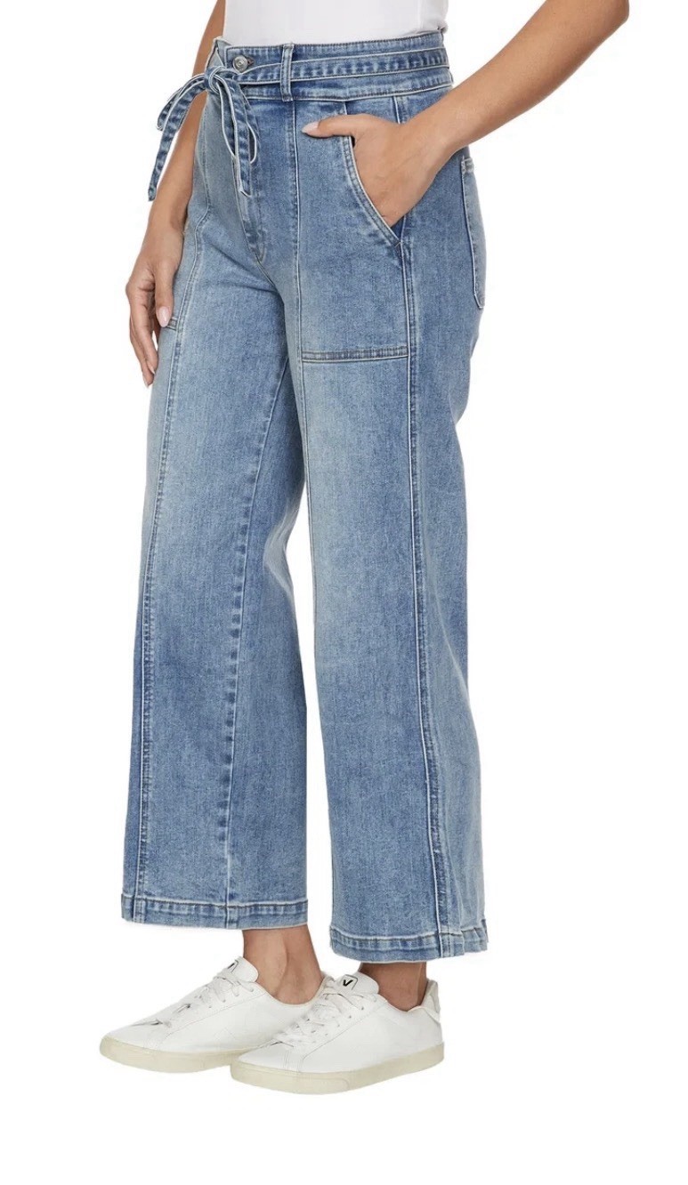 "Hudson Jeans 12 Wide Leg Tie Waist Blue 2 Button Pockets 32\" X 28\" Sold Out"
