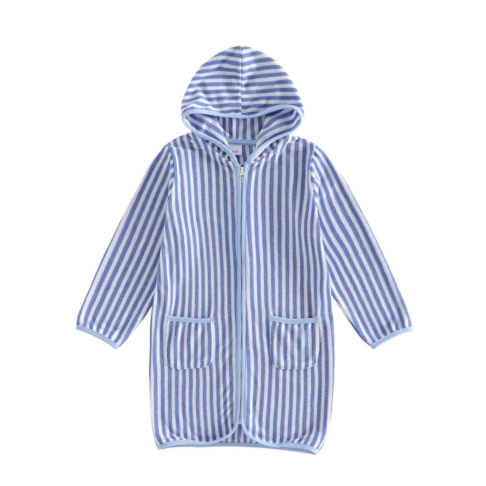 Boys Girls Hooded Terry Coverups One Piece Swimsuits Beach Zip Up Long Sleeve...