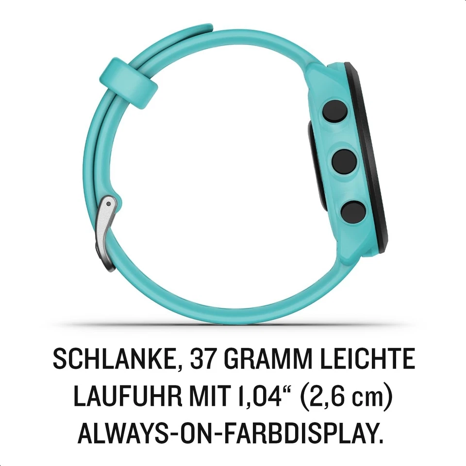 Garmin Forerunner 55 42mm Kunststoffgehäuse-Schwarz mit Silikonarmband in Türkis - Bild 4 von 4