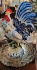 Fitz and Floyd Sicily Blue Rooster Figurine 20 1/2" Hand Painted NIB