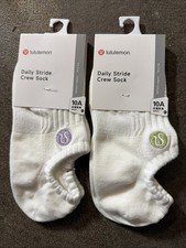 Lululemon Women Daily Stride Crew No Show Socks 2 Pair White With Heel Grip