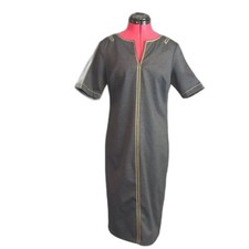 T Tahari Denim Dress Women's Size 8 Sheath Midi V-Neck Short Sleeves