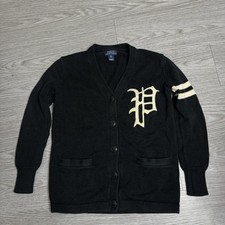 POLO Ralph Lauren P Logo Black Cardigan Size M 8-10 Youth Kids