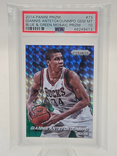 2014 PANINI PRIZM Giannis Antetokounmpo BLUE & GREEN MOSAIC PRIZM PSA 10