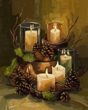 Rustic Candles with Pinecones & Moss | Impressionist Nature Museum Art