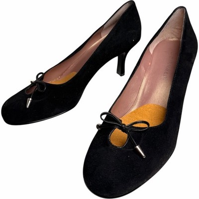 Enzo Angiolini Black Suede Bow Pumps Heels Womens 7.5 Classic Keyhole